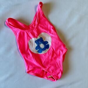 Vintage Pink Bear Heart One Piece Swimsuit Sz 18 mo